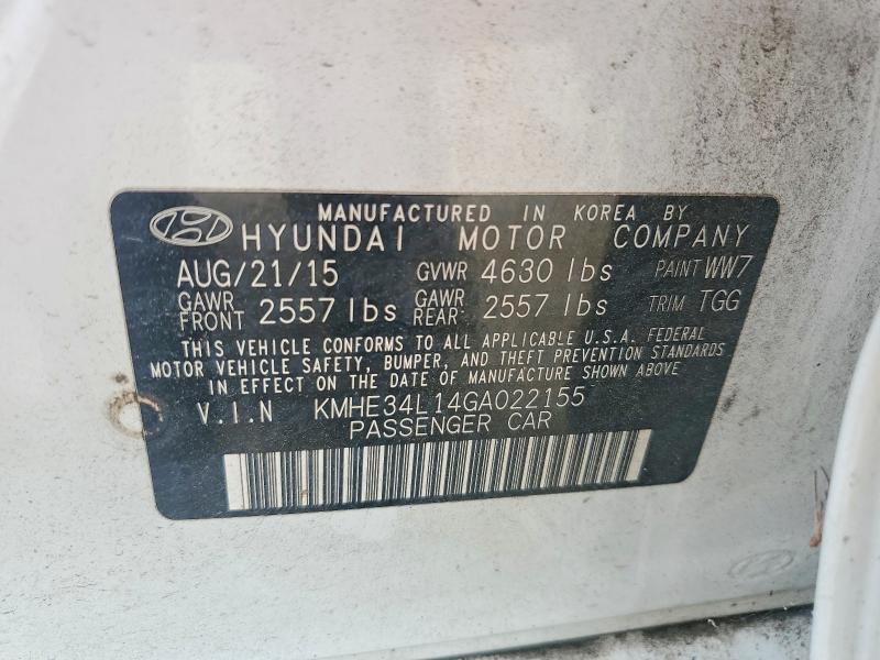 Aukcja sprzedaży 2016 Hyundai Sonata Hybrid, vin: KMHE34L14GA022155, numer aukcji: 60457976