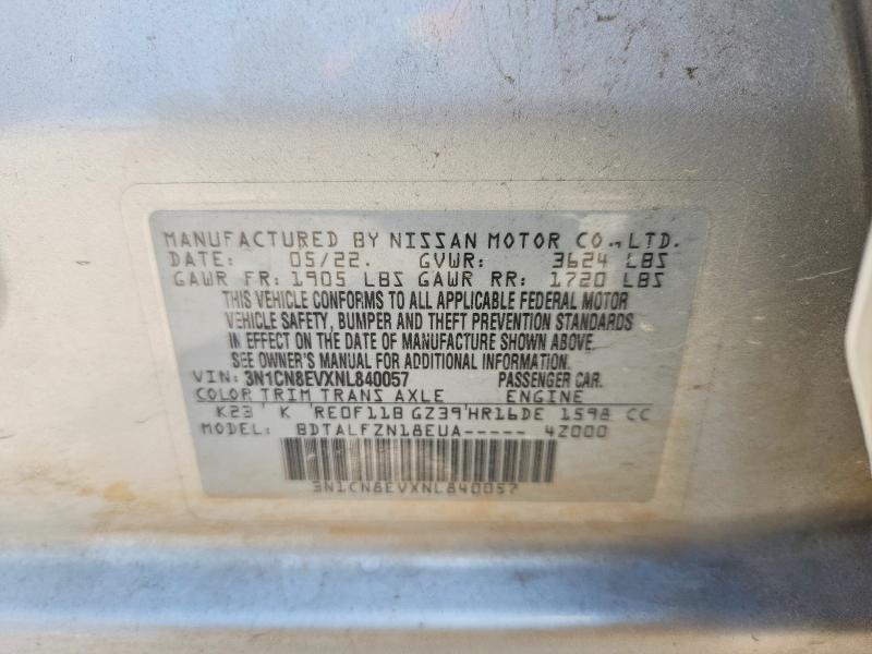 Auction sale of the 2022 Nissan Versa, vin: 3N1CN8EVXNL840057, lot number: 59707816