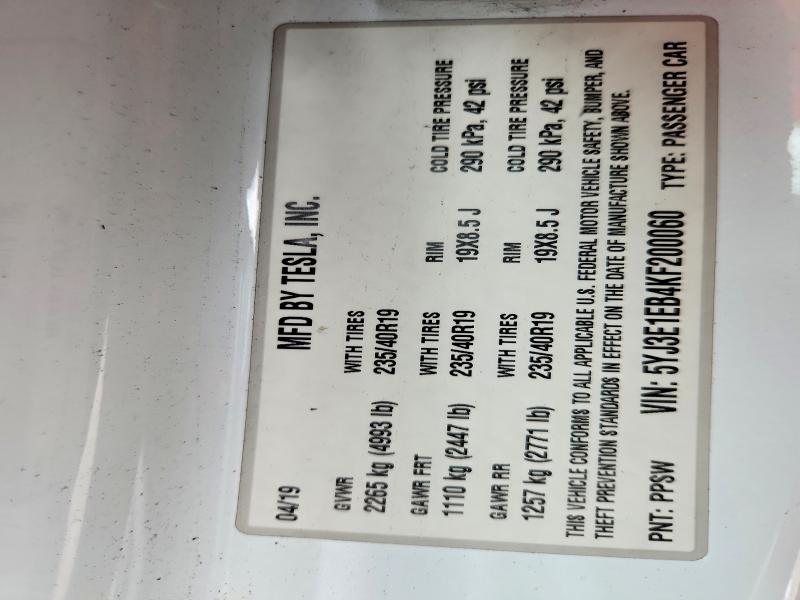 Aukcja sprzedaży 2019 Tesla Model 3, vin: 5YJ3E1EB4KF200060, numer aukcji: 60330916