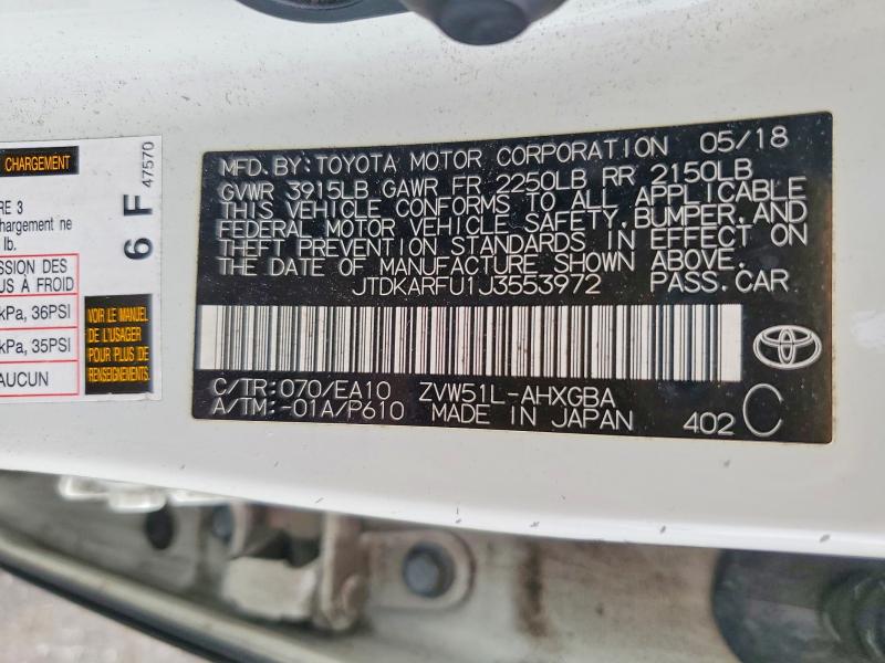 Продажа на аукционе авто 2018 Toyota Prius, vin: JTDKARFU1J3553972, номер лота: 60064646
