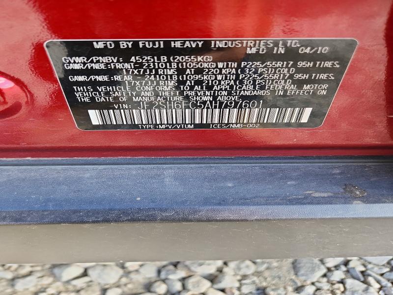 62117466 :رقم المزاد ، JF2SH6FC5AH797601 vin ، 2010 Subaru Forester مزاد بيع