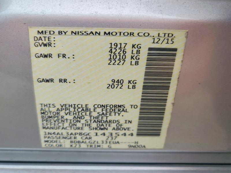 Aukcja sprzedaży 2016 Nissan Altima, vin: 1N4AL3AP8GC143544, numer aukcji: 59995336