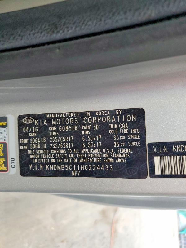 Aukcja sprzedaży 2017 Kia Sedona, vin: KNDMB5C11H6224433, numer aukcji: 61898736