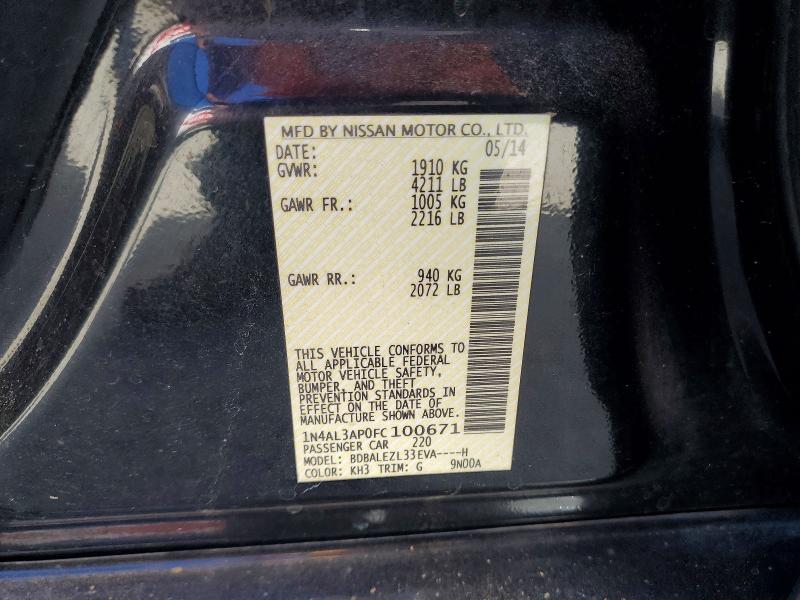 61505956 :رقم المزاد ، 1N4AL3AP0FC100671 vin ، 2015 Nissan Altima مزاد بيع
