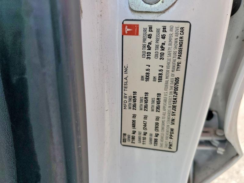 Продаж на аукціоні авто 2018 Tesla Model 3, vin: 5YJ3E1EA7JF007505, номер лоту: 60083676