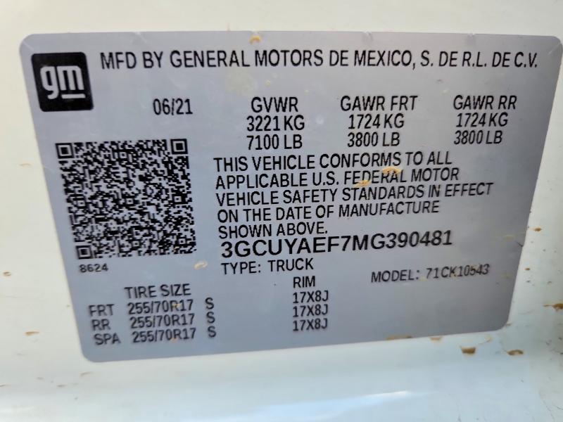 2021 Chevrolet Silverado მანქანა იყიდება აუქციონზე, vin: 3GCUYAEF7MG390481, აუქციონის ნომერი: 59813176