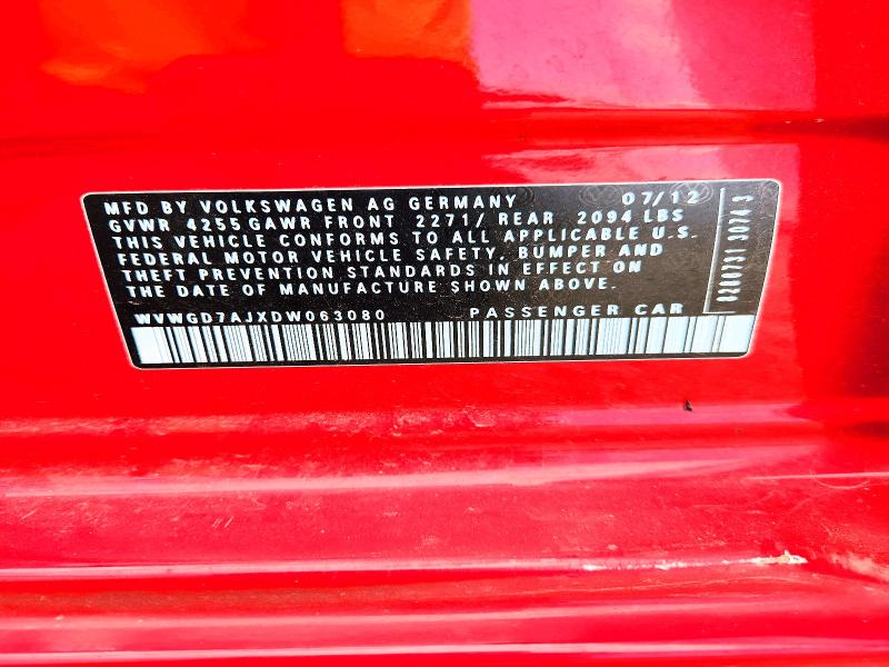 2013 Volkswagen Gti მანქანა იყიდება აუქციონზე, vin: WVWGD7AJXDW063080, აუქციონის ნომერი: 59981296