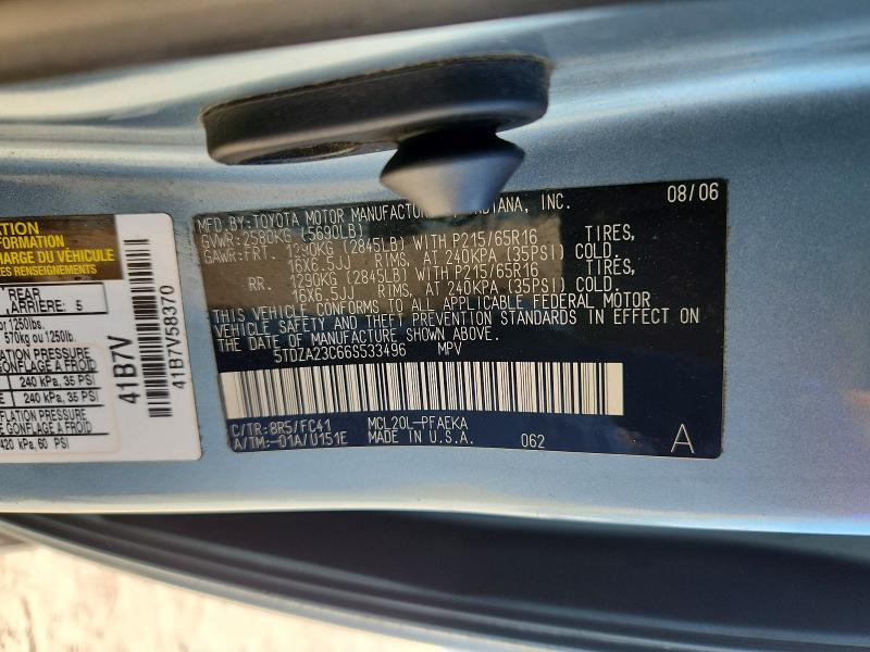2006 Toyota Sienna მანქანა იყიდება აუქციონზე, vin: 5TDZA23C66S533496, აუქციონის ნომერი: 59614826