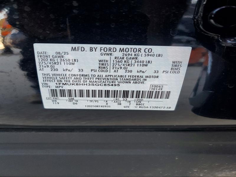 60195096 :رقم المزاد ، 1FMUK8HH3SGC85495 vin ، 2025 Ford Explorer مزاد بيع