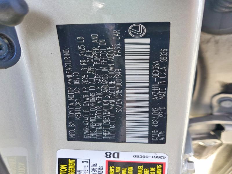 Aukcja sprzedaży 2021 Lexus Es, vin: 58ADA1C15MU001849, numer aukcji: 62603566