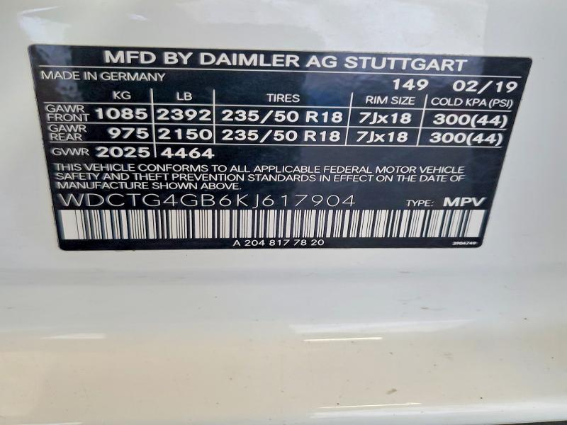Продажа на аукционе авто 2019 Mercedes-benz Gla, vin: WDCTG4GB6KJ617904, номер лота: 62656286