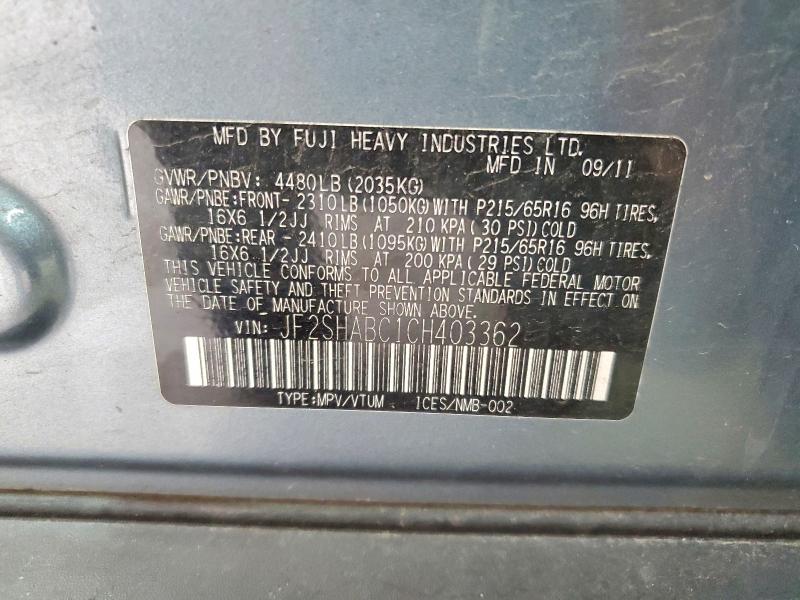 62794836 :رقم المزاد ، JF2SHABC1CH403362 vin ، 2012 Subaru Forester مزاد بيع