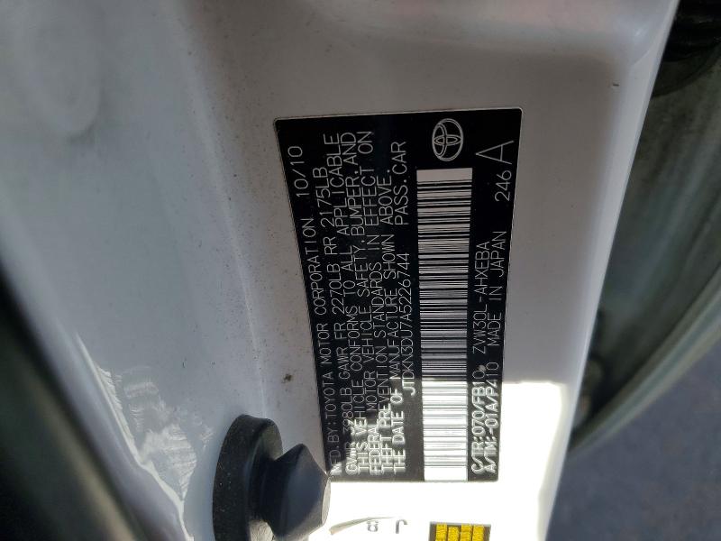 60068516 :رقم المزاد ، JTDKN3DU7A5226744 vin ، 2010 Toyota Prius مزاد بيع