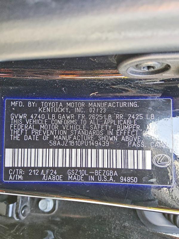59821196 :رقم المزاد ، 58AJZ1B10PU149439 vin ، 2023 Lexus Es مزاد بيع