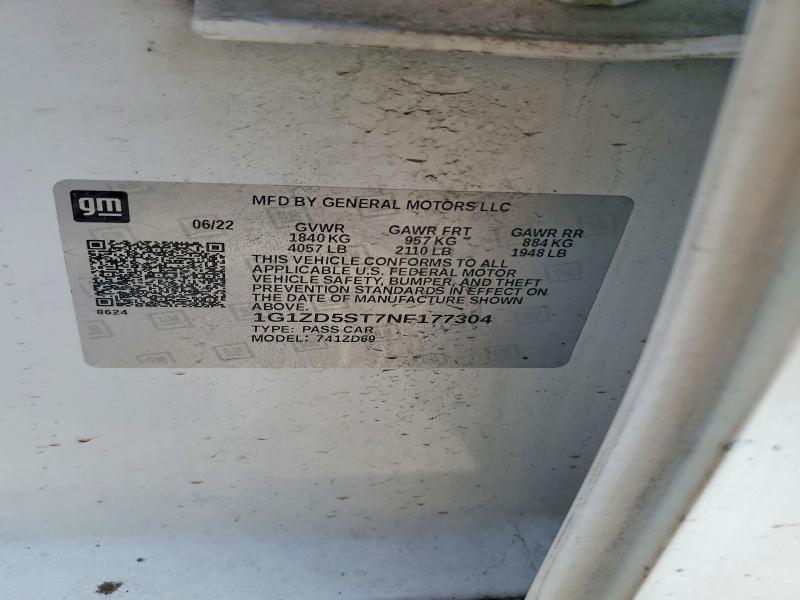 60141856 :رقم المزاد ، 1G1ZD5ST7NF177304 vin ، 2022 Chevrolet Malibu مزاد بيع