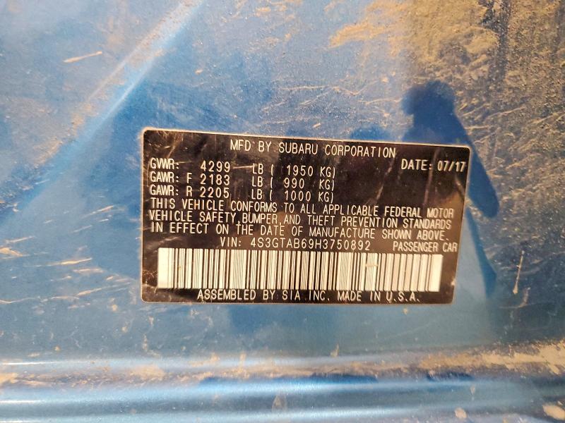 Aukcja sprzedaży 2017 Subaru Impreza, vin: 4S3GTAB69H3750892, numer aukcji: 60328926