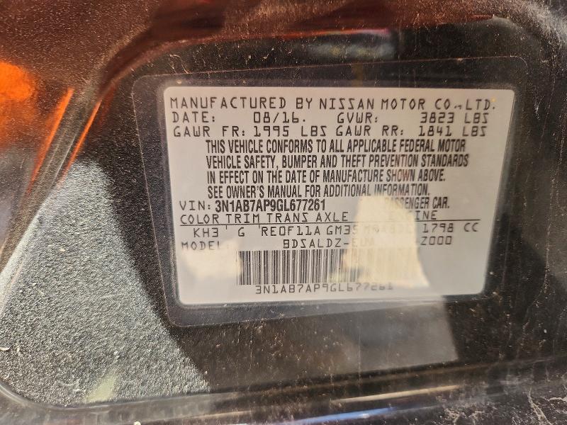 60507396 :رقم المزاد ، 3N1AB7AP9GL677261 vin ، 2016 Nissan Sentra مزاد بيع