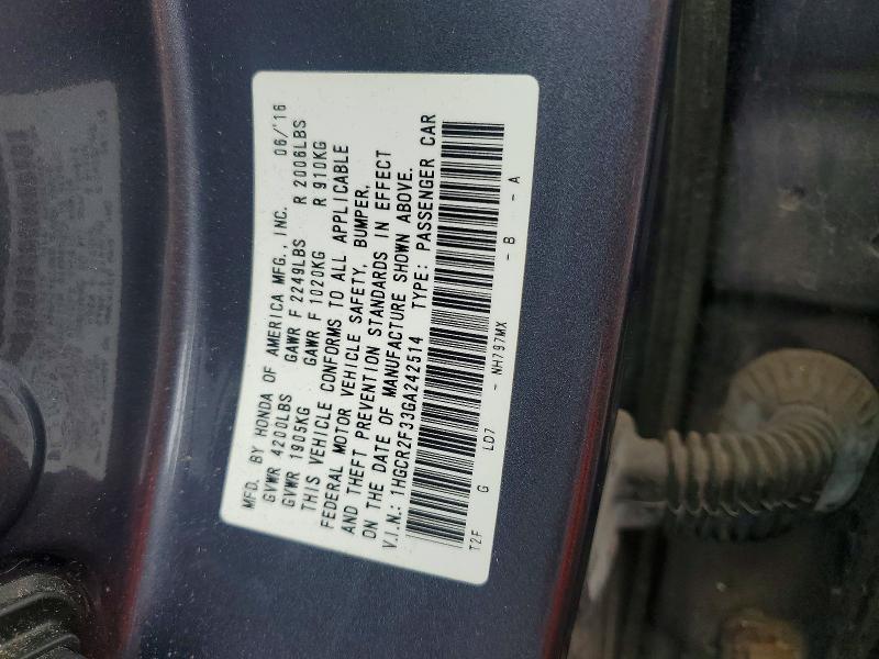 Продаж на аукціоні авто 2016 Honda Accord, vin: 1HGCR2F33GA242514, номер лоту: 60034836