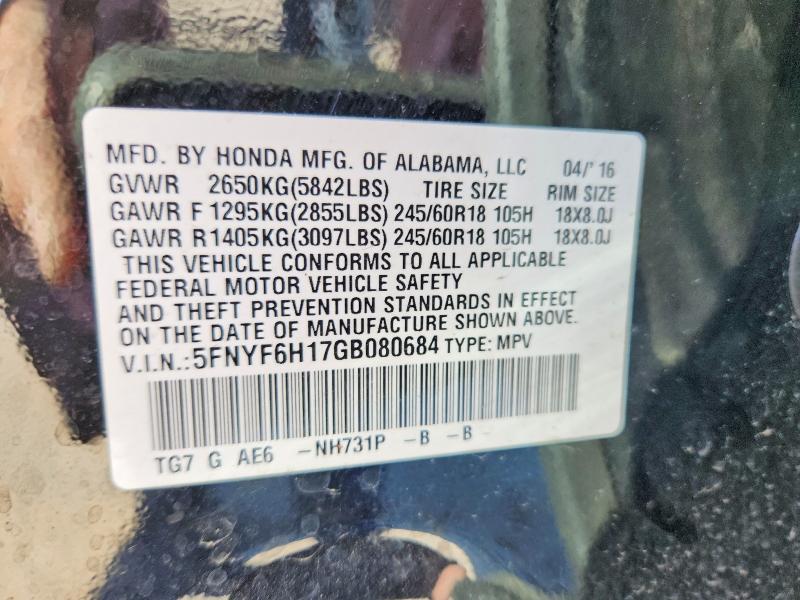Aukcja sprzedaży 2016 Honda Pilot, vin: 5FNYF6H17GB080684, numer aukcji: 60900466