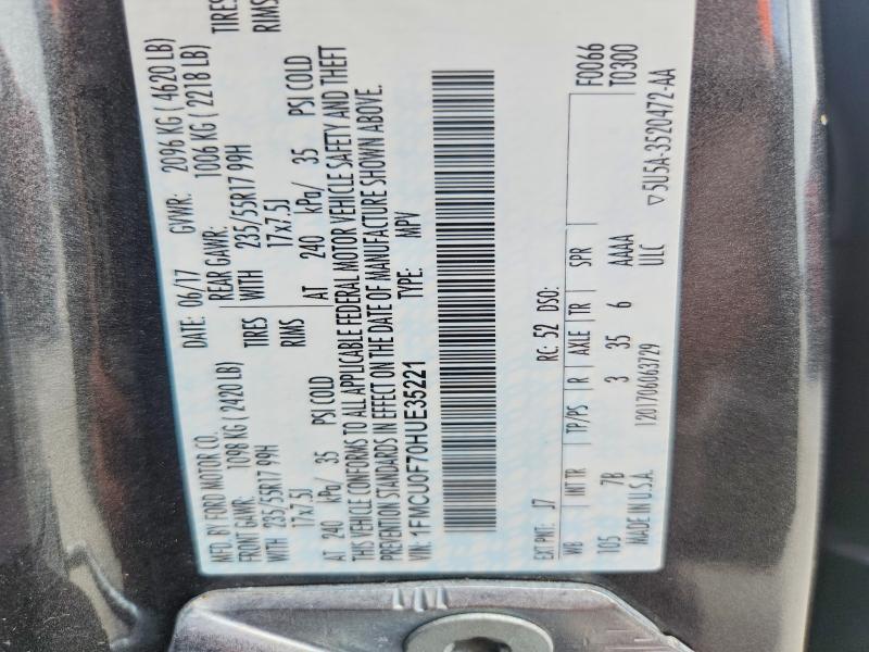 Продаж на аукціоні авто 2017 Ford Escape, vin: 1FMCU0F70HUE35221, номер лоту: 61380876