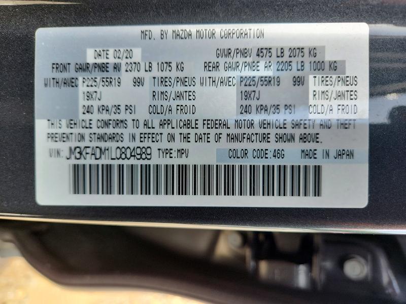 Aukcja sprzedaży 2020 Mazda Cx-5, vin: JM3KFADM1L0804989, numer aukcji: 60886146