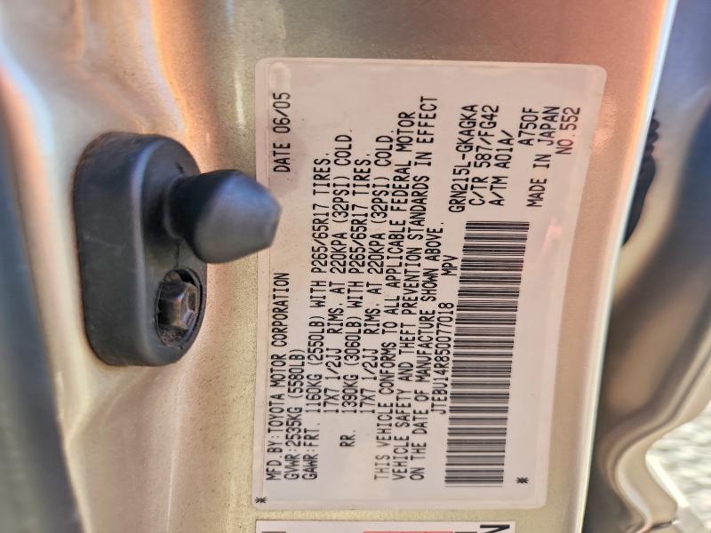 Aukcja sprzedaży 2005 Toyota 4runner, vin: JTEBU14R850077018, numer aukcji: 58080486