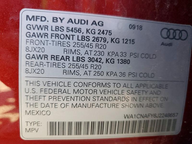 Aukcja sprzedaży 2018 Audi Q5, vin: WA1CNAFY6J2248657, numer aukcji: 59850586