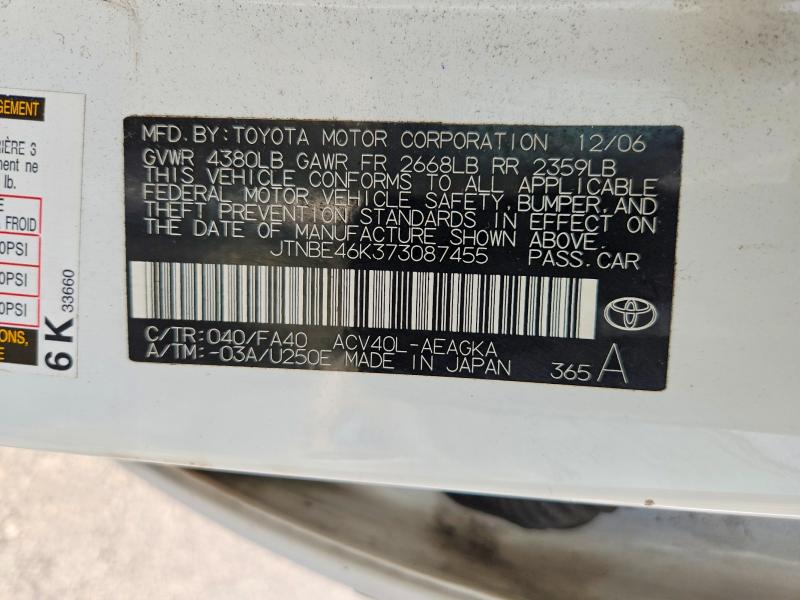 62029596 :رقم المزاد ، JTNBE46K373087455 vin ، 2007 Toyota Camry مزاد بيع