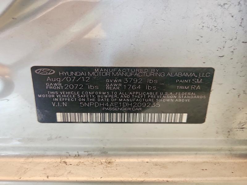 61962176 :رقم المزاد ، 5NPDH4AE1DH209235 vin ، 2013 Hyundai Elantra مزاد بيع