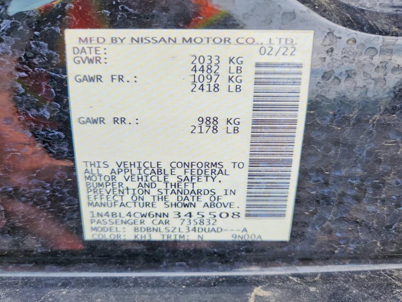 60072936 :رقم المزاد ، 1N4BL4CW6NN345508 vin ، 2022 Nissan Altima مزاد بيع