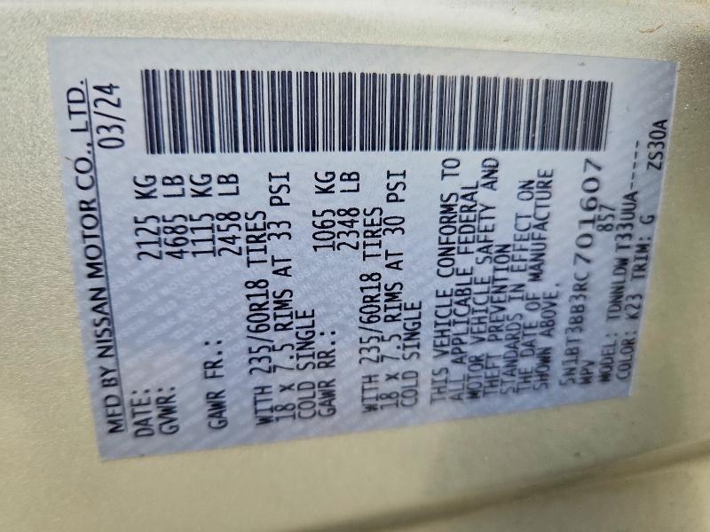 62439486 :رقم المزاد ، 5N1BT3BB3RC701607 vin ، 2024 Nissan Rogue مزاد بيع