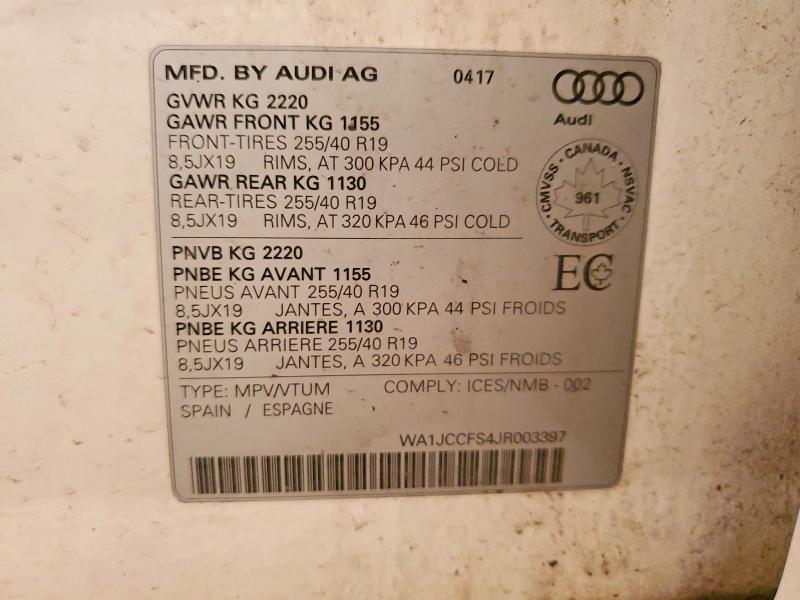 Aukcja sprzedaży 2018 Audi Q3, vin: WA1JCCFS4JR003397, numer aukcji: 60128296