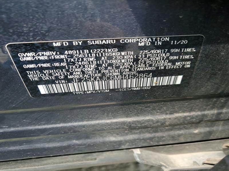 Aukcja sprzedaży 2021 Subaru Forester, vin: JF2SKAJC6MH462864, numer aukcji: 59725136