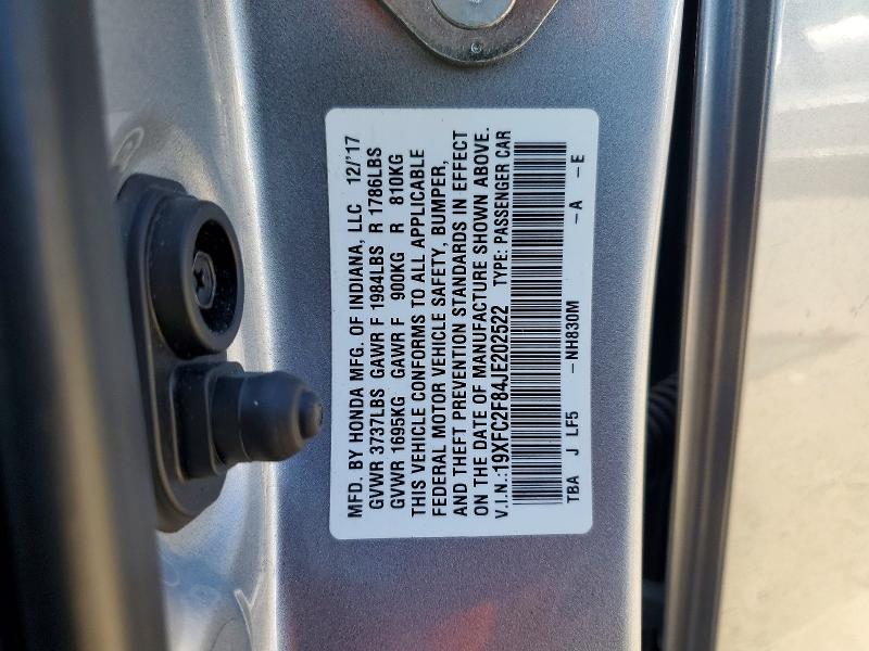 60702766 :رقم المزاد ، 19XFC2F84JE202522 vin ، 2018 Honda Civic مزاد بيع