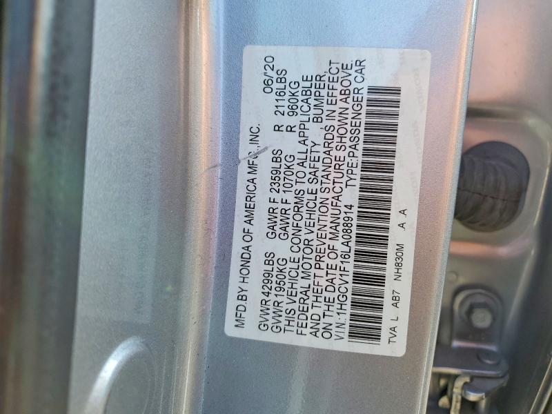 Aukcja sprzedaży 2020 Honda Accord, vin: 1HGCV1F16LA088914, numer aukcji: 60009376