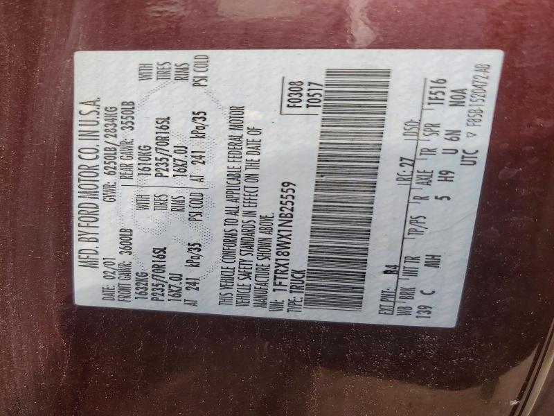 58407696 :رقم المزاد ، 1FTRX18WX1NB25559 vin ، 2001 Ford F150 مزاد بيع
