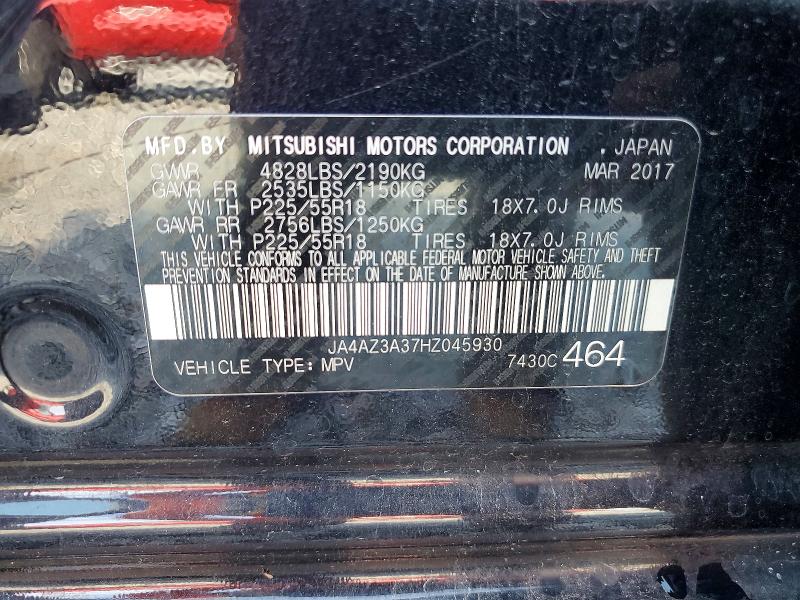 62875796 :رقم المزاد ، JA4AZ3A37HZ045930 vin ، 2017 Mitsubishi Outlander مزاد بيع
