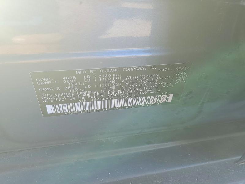 60882976 :رقم المزاد ، 4S4BSANC1J3220383 vin ، 2018 Subaru Outback مزاد بيع
