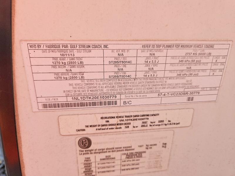 2014 Gulf Stream Vista Crui მანქანა იყიდება აუქციონზე, vin: 1NL1DTK20E1030779, აუქციონის ნომერი: 60366926
