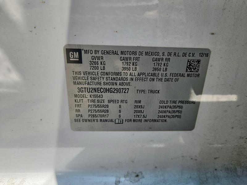 Aukcja sprzedaży 2017 Gmc Sierra, vin: 3GTU2NEC0HG290727, numer aukcji: 61821306