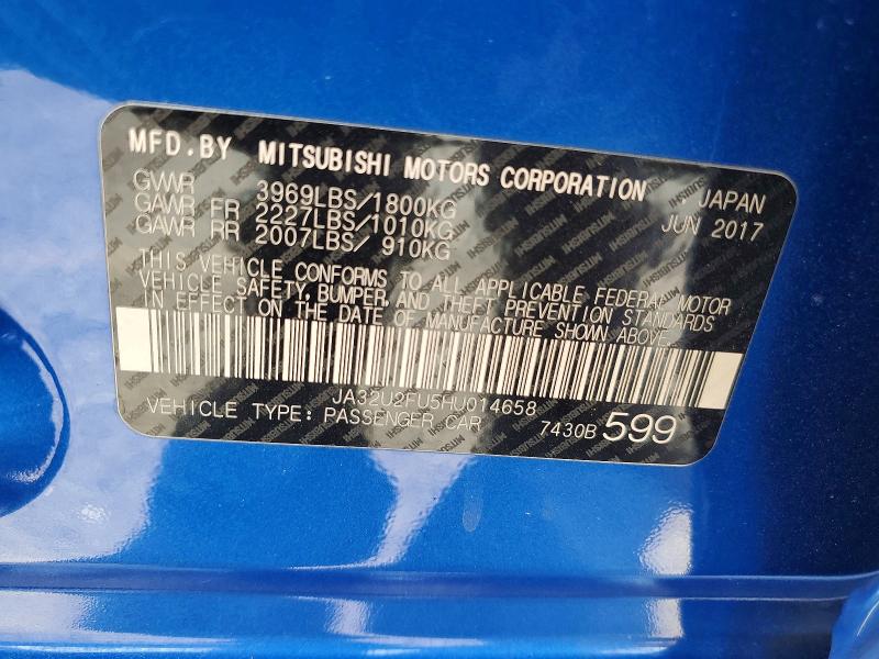 Продаж на аукціоні авто 2017 Mitsubishi Lancer, vin: JA32U2FU5HU014658, номер лоту: 62084446