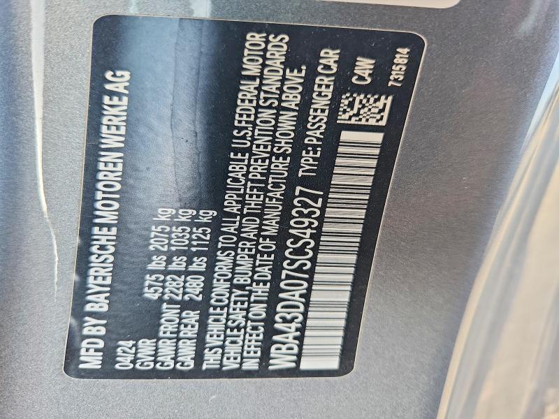 60145546 :رقم المزاد ، WBA43DA07SCS49327 vin ، 2025 Bmw 430i مزاد بيع