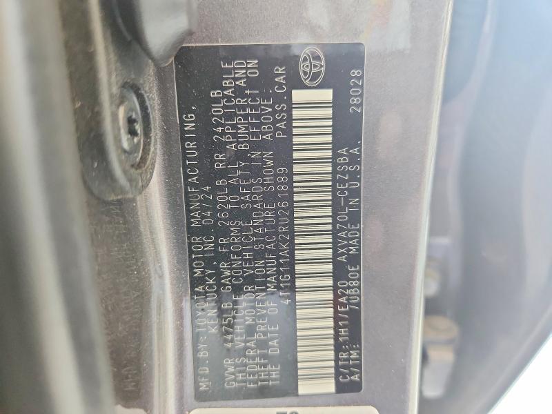 59654866 :رقم المزاد ، 4T1G11AK2RU261889 vin ، 2024 Toyota Camry مزاد بيع