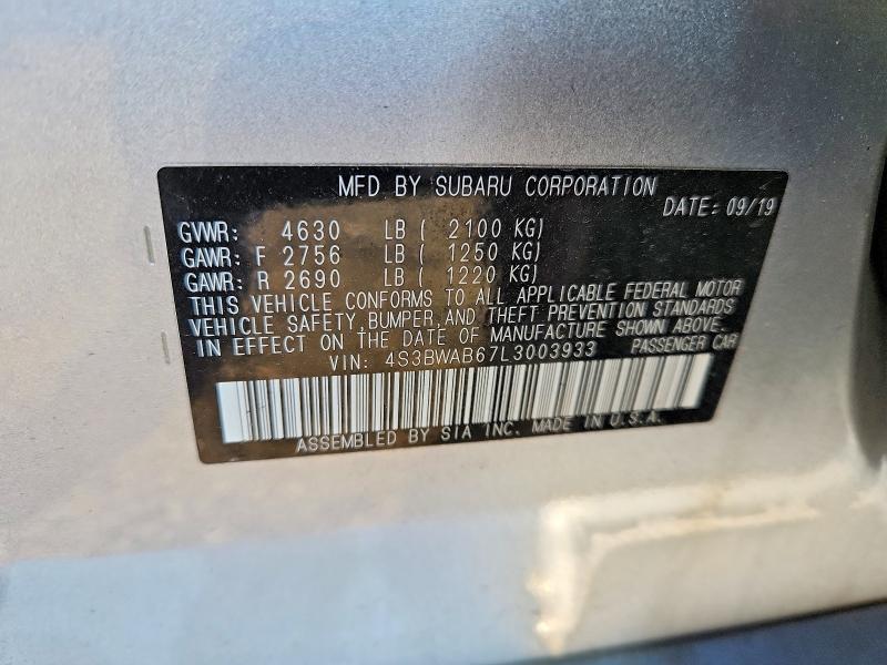 2020 Subaru Legacy მანქანა იყიდება აუქციონზე, vin: 4S3BWAB67L3003933, აუქციონის ნომერი: 60567416