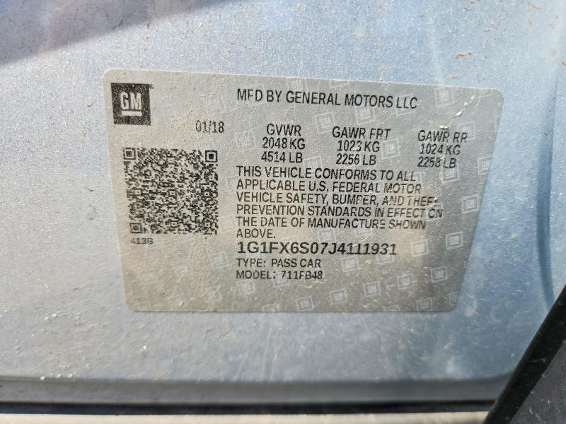 59337336 :رقم المزاد ، 1G1FX6S07J4111931 vin ، 2018 Chevrolet Bolt Ev مزاد بيع