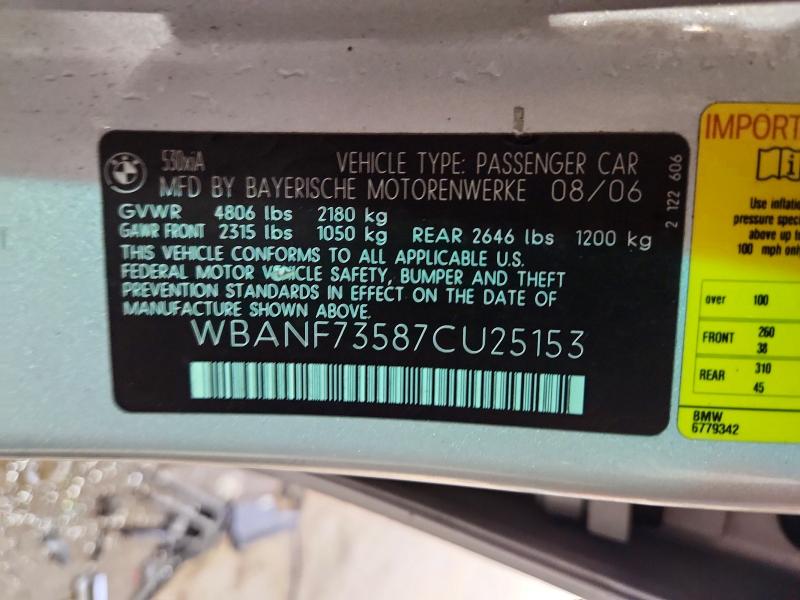 Продажа на аукционе авто 2007 Bmw 530, vin: WBANF73587CU25153, номер лота: 61732596