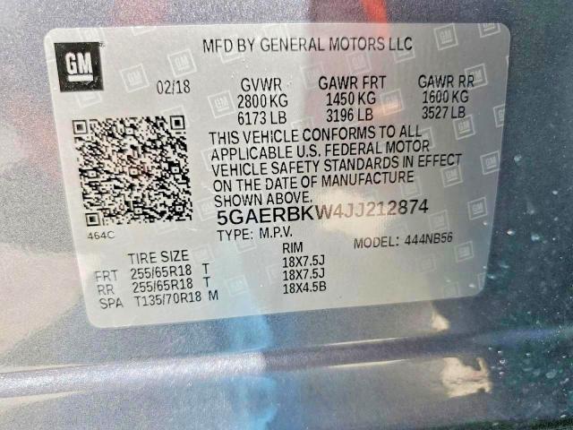 2018 Buick Enclave მანქანა იყიდება აუქციონზე, vin: 5GAERBKW4JJ212874, აუქციონის ნომერი: 61639516