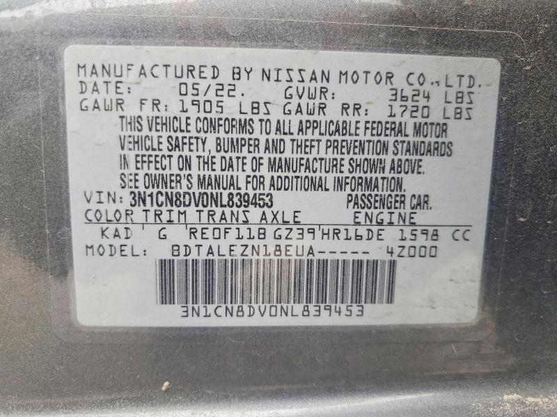 Продаж на аукціоні авто 2022 Nissan Versa, vin: 3N1CN8DV0NL839453, номер лоту: 60680536