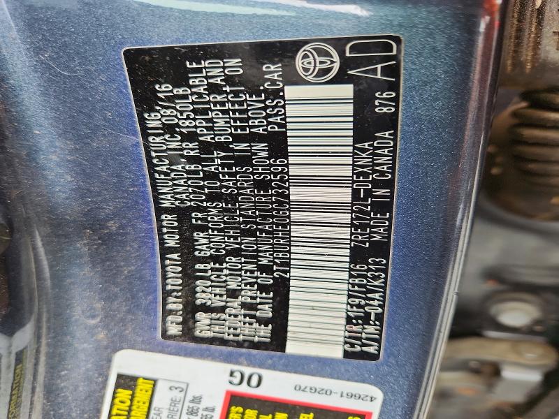 59012896 :رقم المزاد ، 2T1BURHE0GC732596 vin ، 2016 Toyota Corolla مزاد بيع