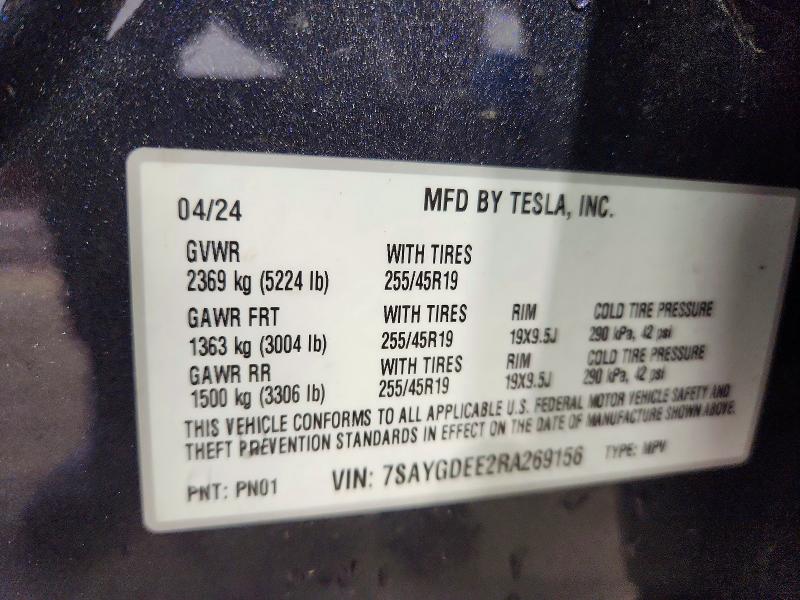 Aukcja sprzedaży 2024 Tesla Model Y, vin: 7SAYGDEE2RA269156, numer aukcji: 59673796